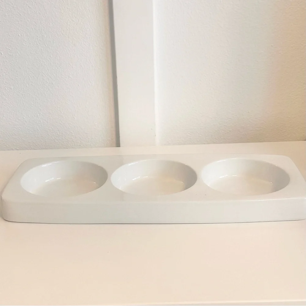 Crate Barrel Bret Bortner Condiment Spoon Ladle Rest Divided Serving Tray Plate